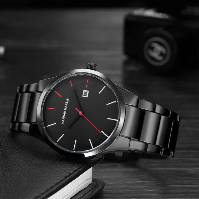 2018 Quartz Creative Vogue Red&Black Stainless Steel Band Business Men Top Brand Luxury Watches De Luxo Waterproof Dropshipping