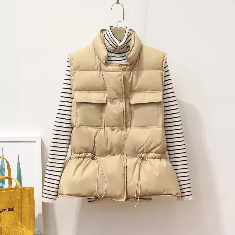 Supzoom Top Fashion New Arrival Thin Down Vest Short Korean Version Anti Season Waistband Tooling Autumn Coat Womens Jacket