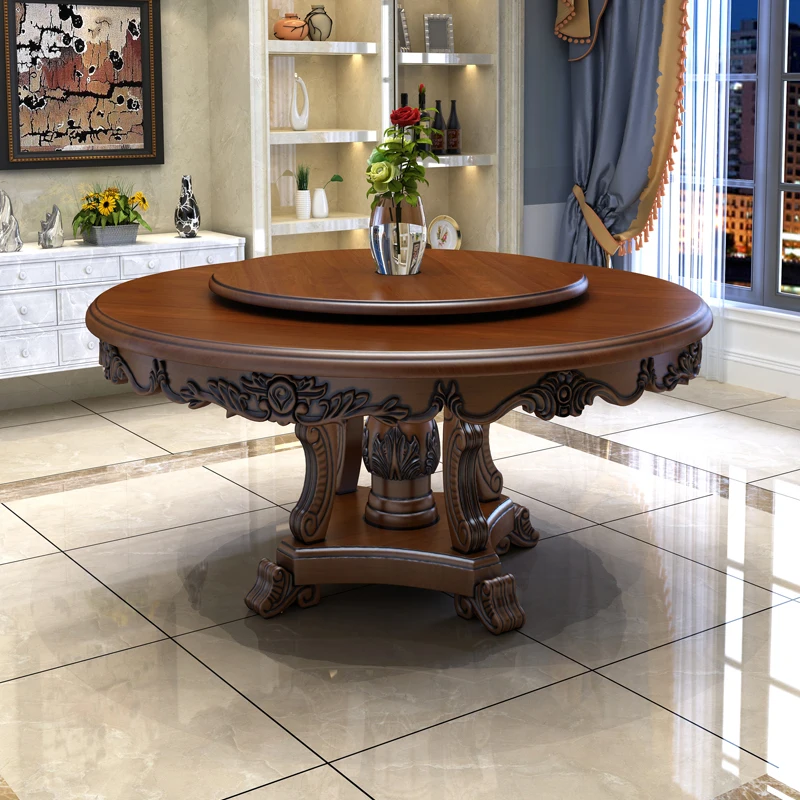 European style dining table and chair combination round table with turntable