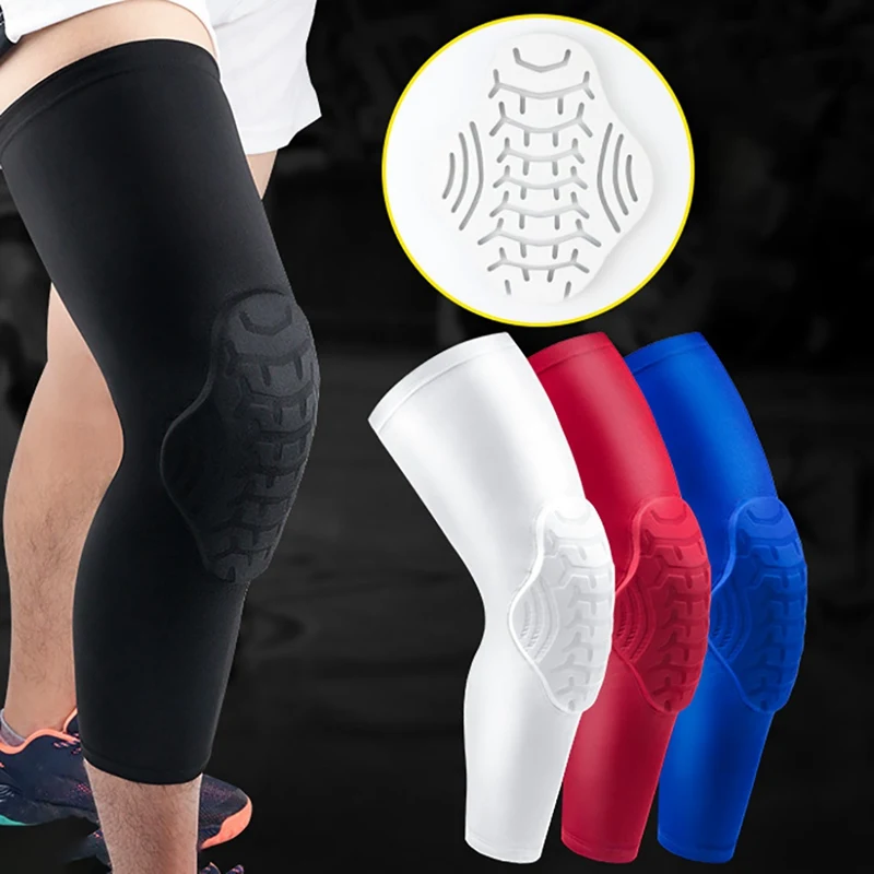 1pc Long Knee Pad Sleeve Anti-bump Breathable Thermal Leg Support Patella Protector Outdoor Gym Basketball Sportswear