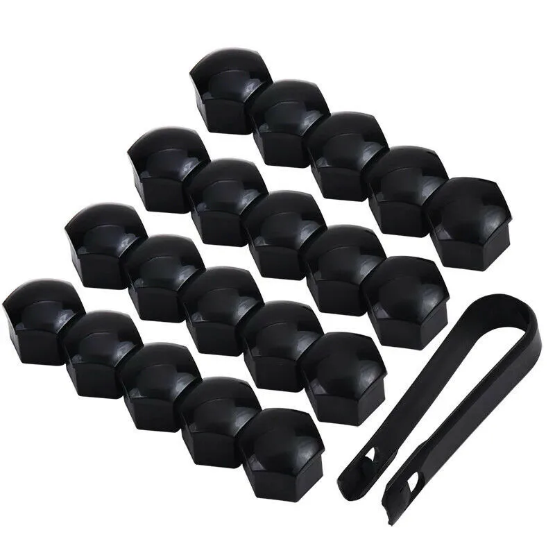 ABS Plastic Removal Tool 17mm GLOSS BLACK ALLOY WHEEL NUT BOLT COVERS CAP UNIVERSAL SET FOR ANY CAR