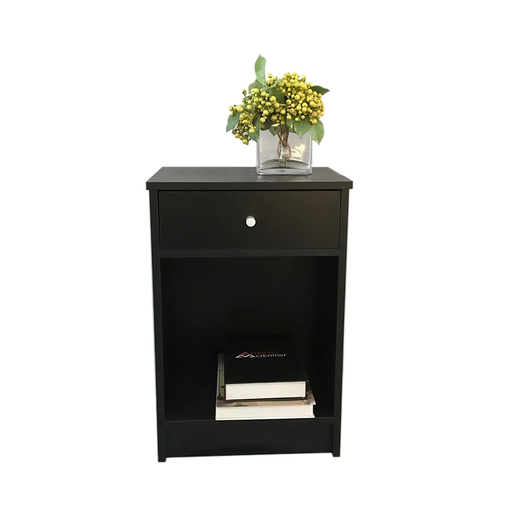 Bedside Cabinet Nightstand Side End Table Night Stand with 1 Round Handle Drawer 40x30x60CM Black[US-Stock]