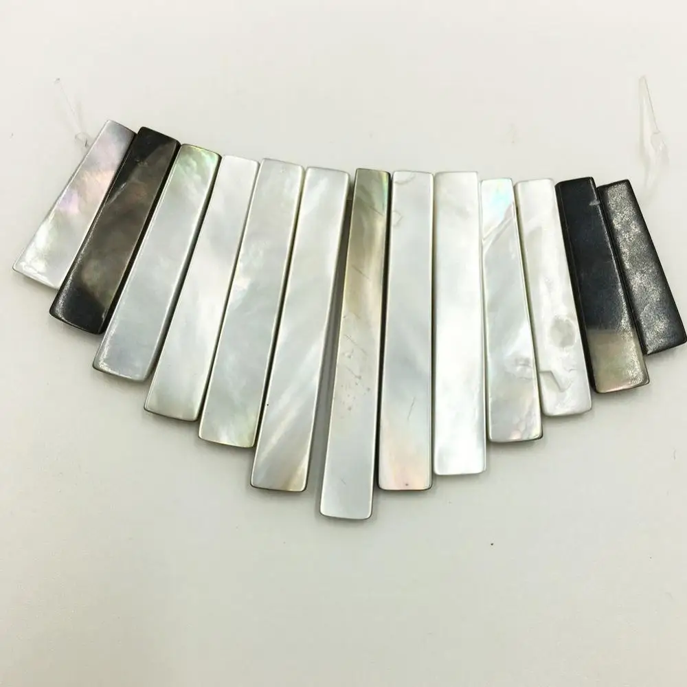 Fashion Jewelry Black Mother of pearl Shell Oblong Pendant Bead 13pcs 1Set  C8372