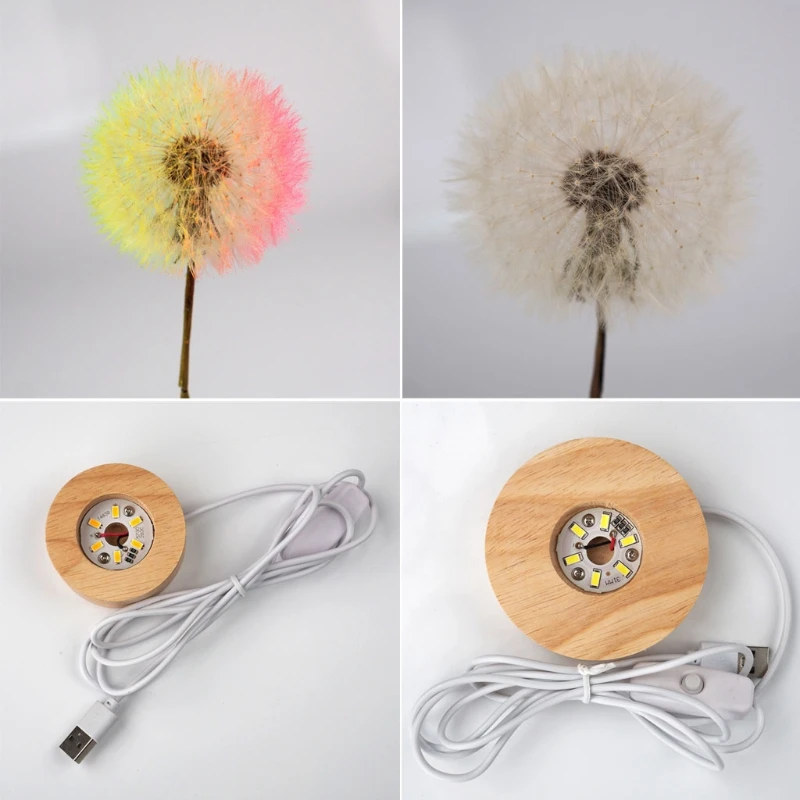 Crystal Ball LED Night Lights Epoxy Resin Mold Home Decoration Silicone Mold Wooden Lighted Base Dried Dandelion Flower