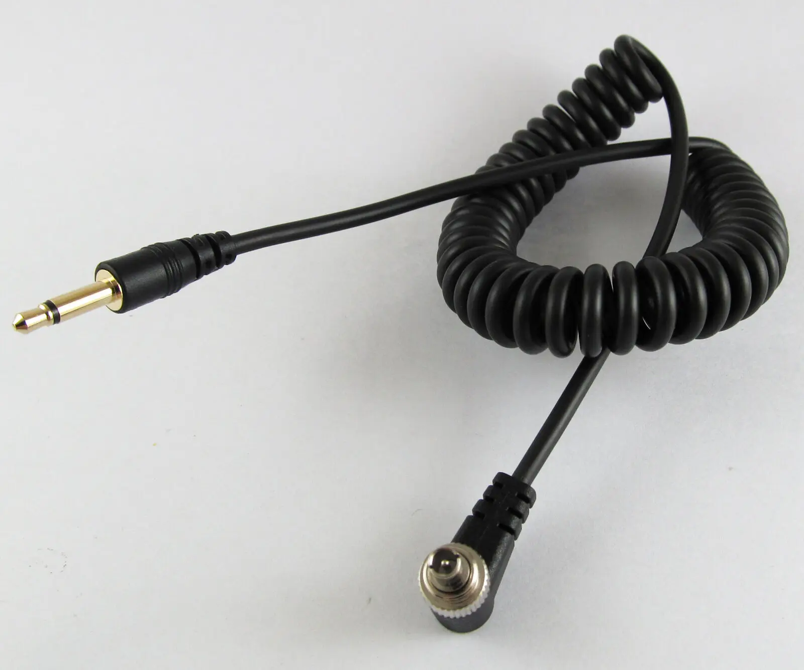 1pc 1ft / 30CM Gold Plated 3.5mm Mono Male Plug to Angle Male Flash PC Sync Cord Retractable Cable