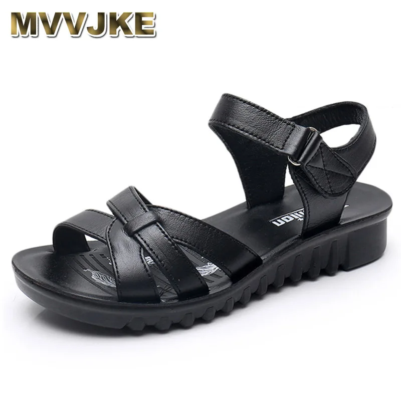 MVVJKEHot Summer Shoes women leather soft bottom fashion sandals female open toe platform casual sandals mother shoes free shipp