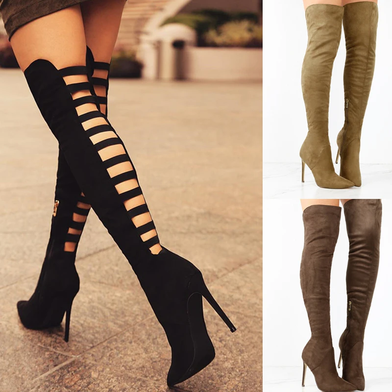 Sexy Black Women\'s Long Boots Ladies Autumn Over The Knee Thigh High Heel Shoes Female Woman Summer Stretch Stockings Boot 10cm