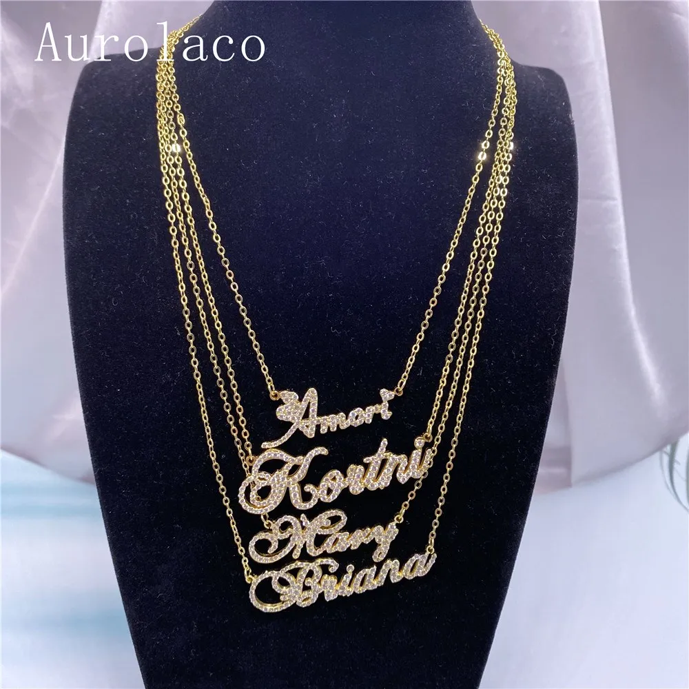 AurolaCo Custom Name Necklace Cubic Zirconia Name Necklace Personalized Diamond Name Necklace CZ Necklace Mother's Day Gifts