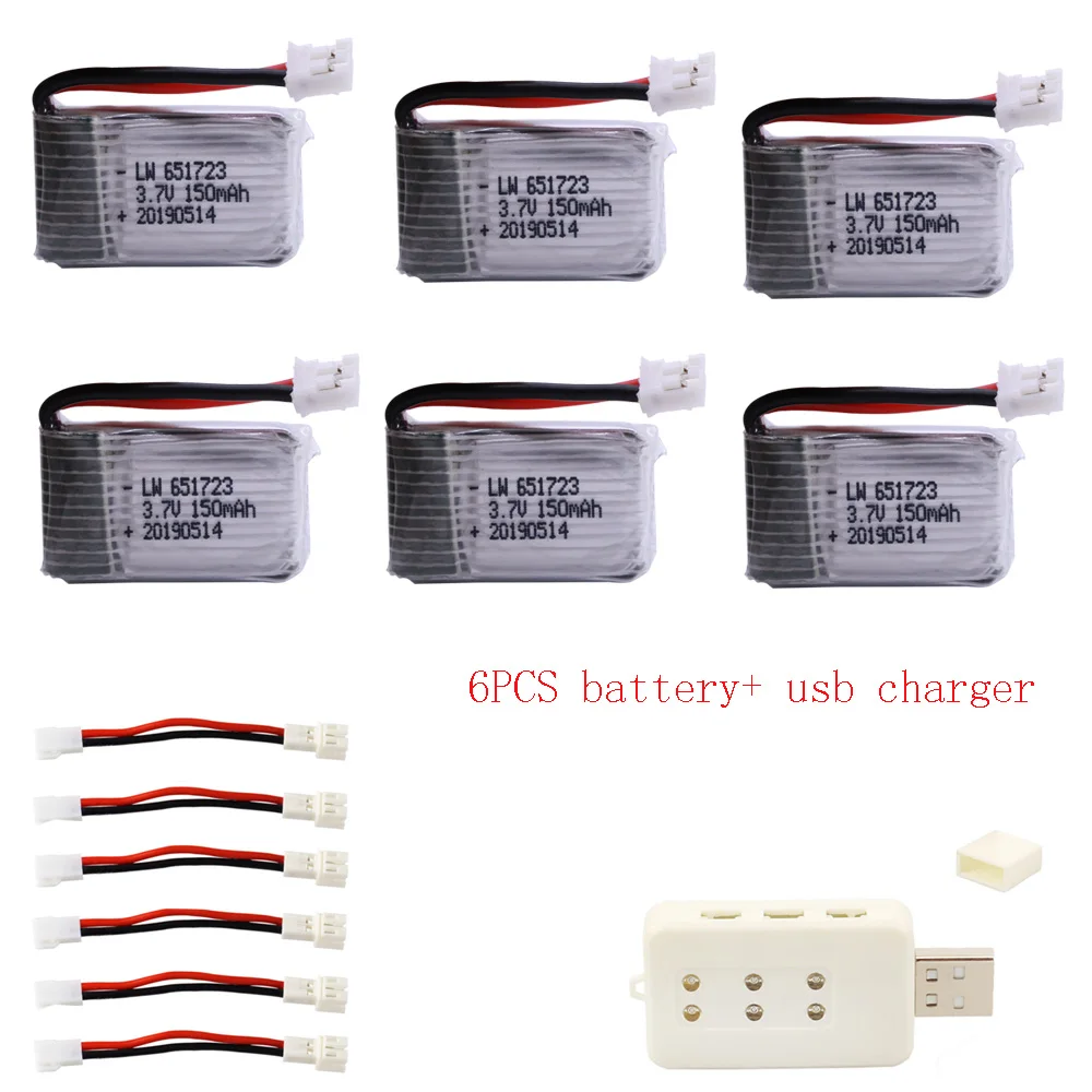 

3.7V 150mAh Lipo Battery and usb Charger For H36 E010 E011 E013 F36 CX-95 NH010 RC Quadcopter Spares Parts RC Drone Accessories