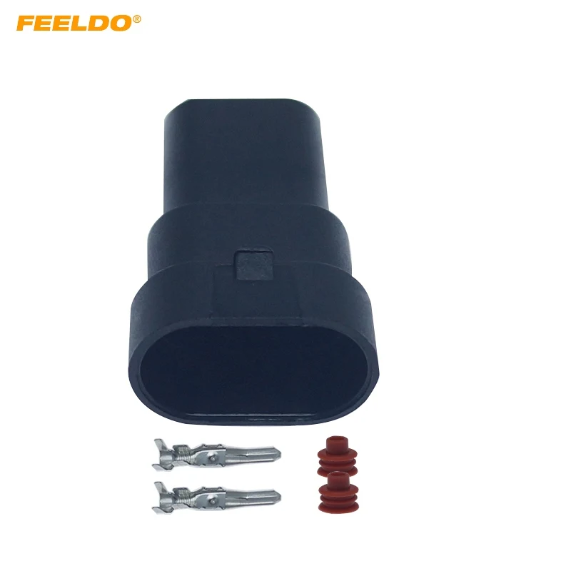 

FEELDO 1Pc Waterproof Auto HID Headlight Bulb Socket Connector For 9006/HB4 LED/HID Light 2Pin Way Plugs #FD6114