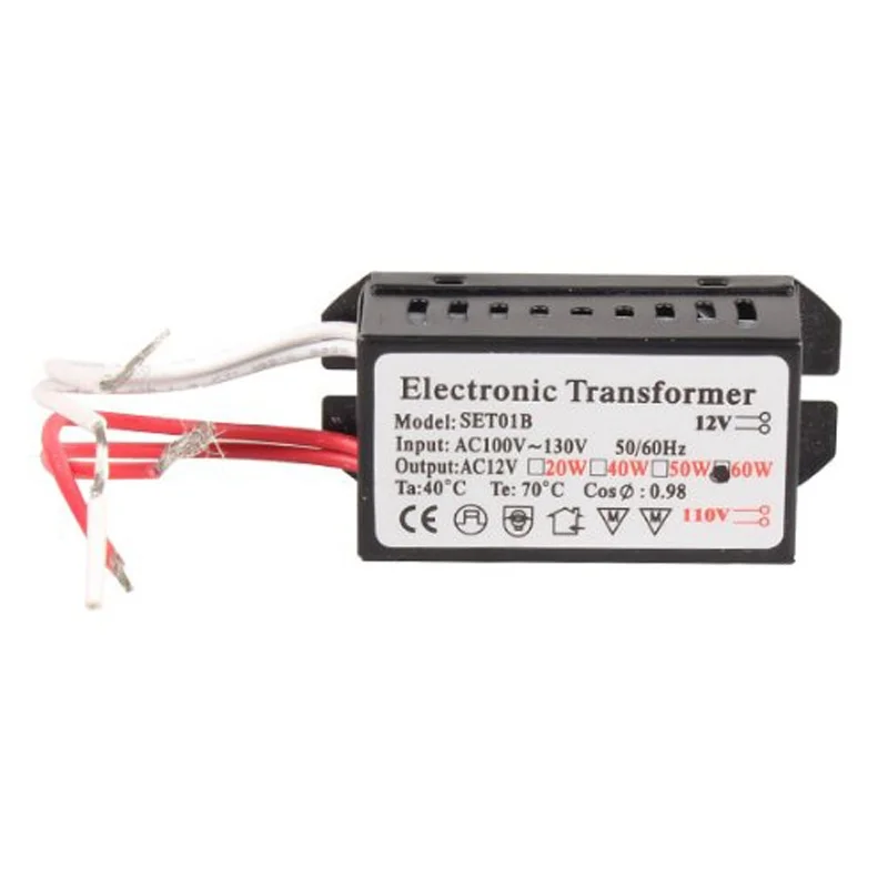 110V to 12V 60W Halogen Light Power Supply Converter Electronic Transformer Black