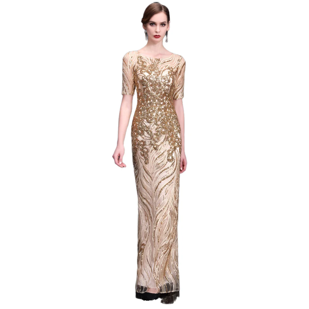 

Golden dress 2021 new women's dress fashionable elegant aristocratic host party party party party dress