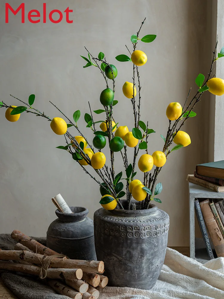 Simulation Lemon Fruit Fake Creative Flower Arrangement Floriculture Long Branches  Leaves Living Room and Sample Room Ornaments