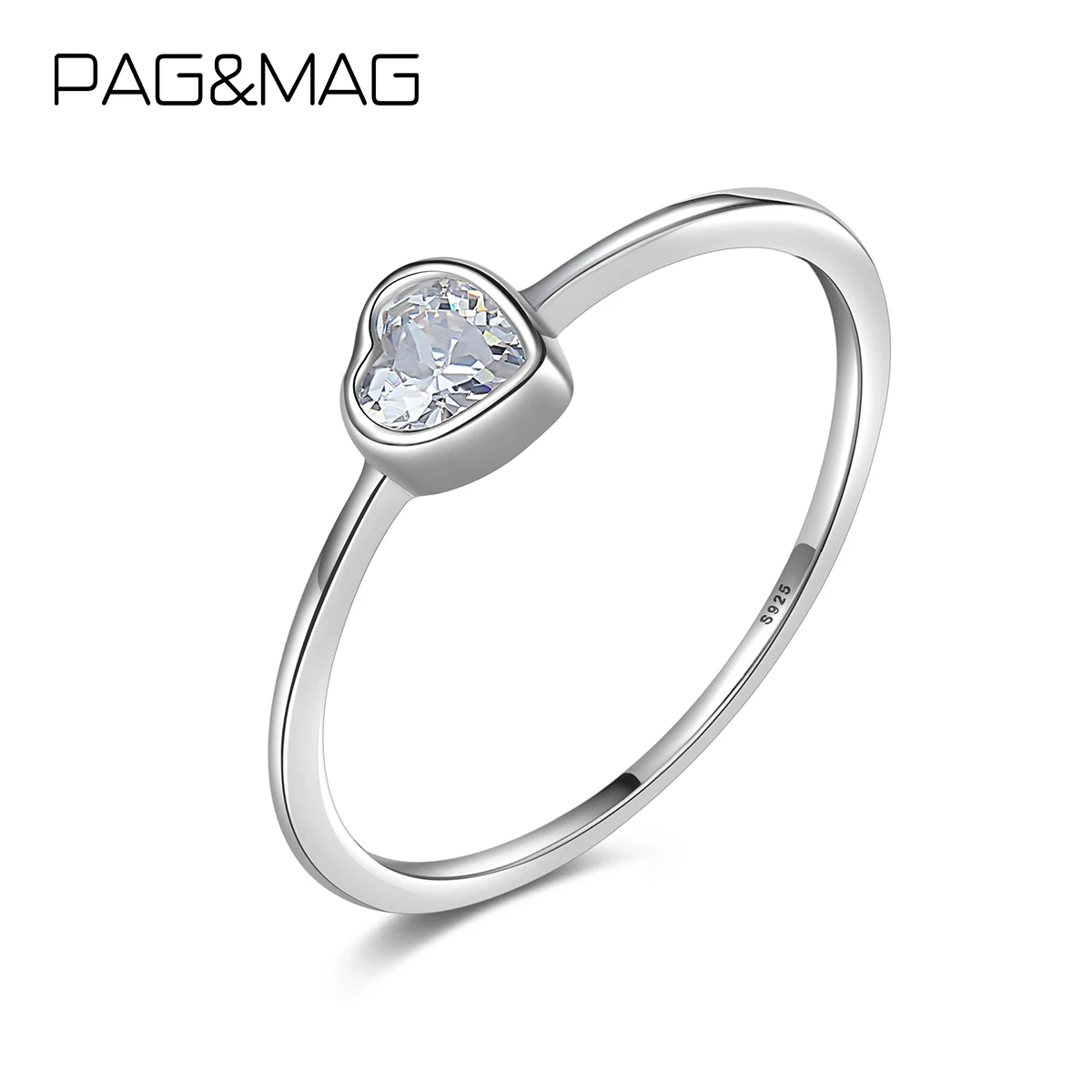 

Pag&Mag Simple Clear Zircon Heart Shape Rings For Women 100% 925 Sterling Silver Rings Wedding Statement Fine Jewelry Gifts