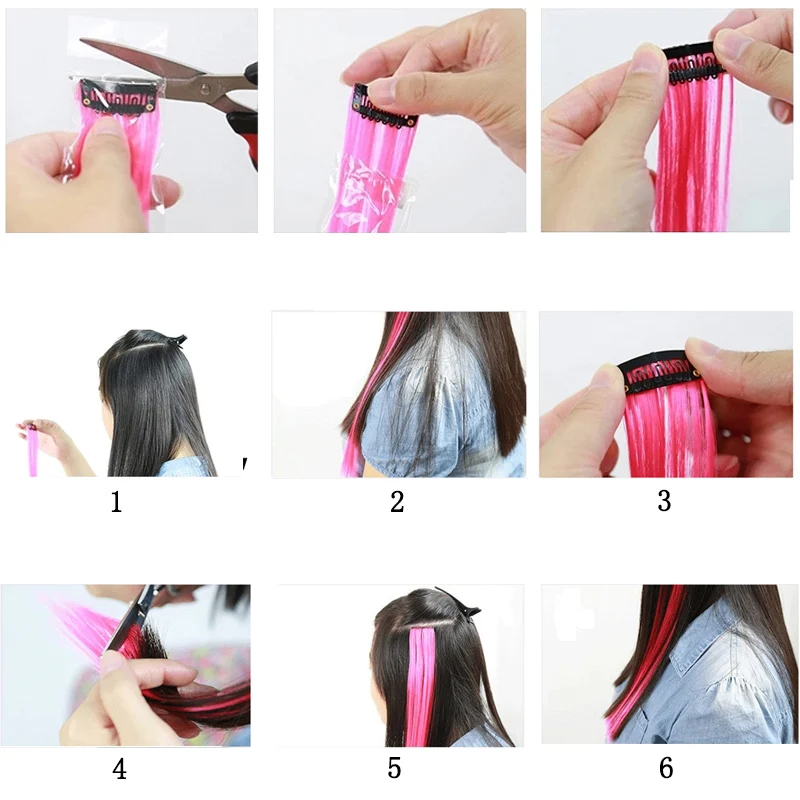 DIANQI Long straight synthetic colour Oberon hair extensions grey red pink clip in prominent rainbow hair