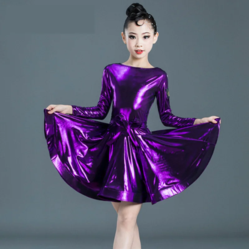 Shiny Girls Kids Junior Club Latin Dresses Round neck Modern Ballroom Latino Dresses For Dancing