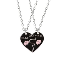 Best Friend 2 Piece Set Necklace Pink Peach Heart Pendant Necklace Female Bff  Friend Friendship Birthday  Gift  Choker Chain