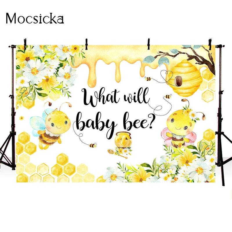 Mocsicka Spring Photography Background Bee Yellow Honey Decoration Props Child Portrait Baby Shower Photo Backdrop Studio Banner
