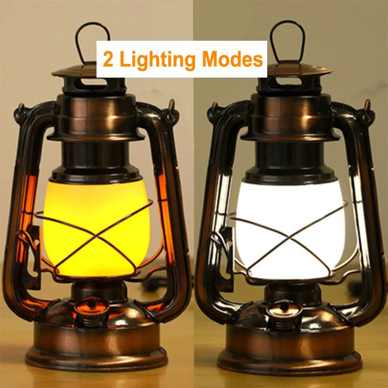 Vintage Camping Lantern LED Candle Flame Light Battery Power Outdoor Portable Kerosene Lamp For Tent Fishing Holiday Decoration