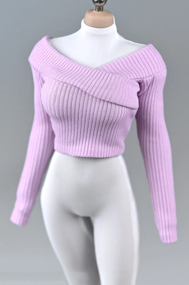 1/6 Scale Female Soldier Sexy Low-cut Short Knit Top Slim Cross Neck Sweater Shirt Model for PH TBL 12 inch Action Figure Body