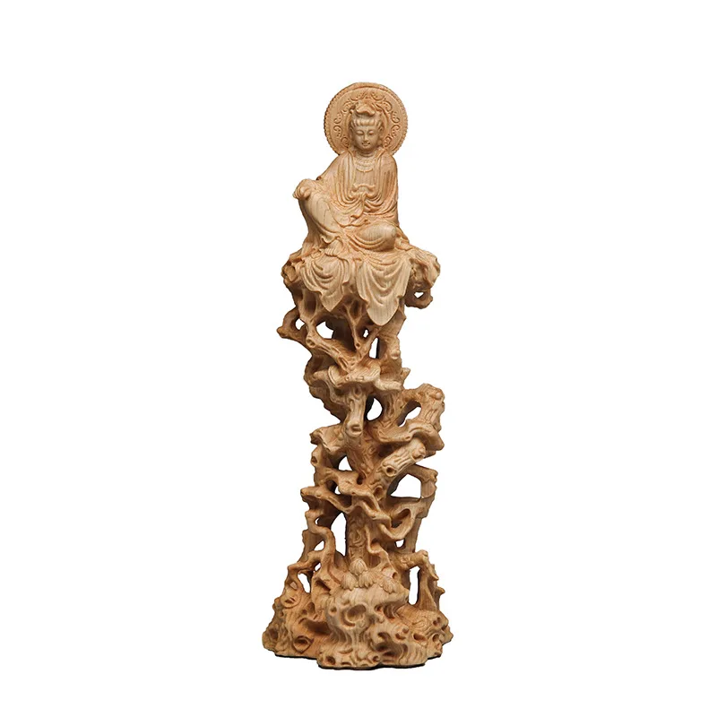 Thuja Cypress Sitting On Tree and Vine Guanyin Buddha Statue Decoration, Wooden Crafts, Living Room, Solid Wood Carving, Free