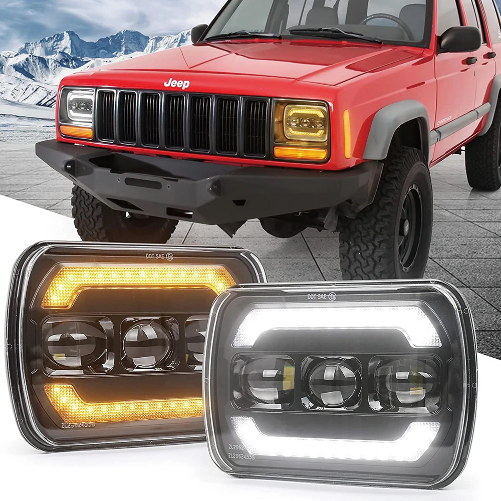 

7x6 LED Headlights Turn Signal DRL Hi/Low Seal Beam Replace H6054 H5054 Headlight for Jeep-Cherokee XJ -Wrangler YJ GMC -Toyota