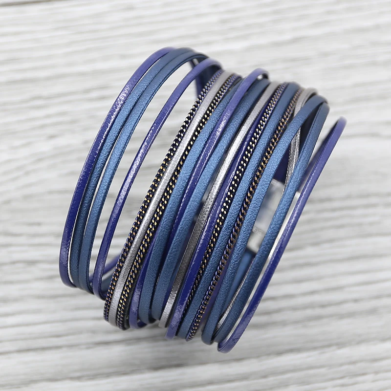 Strathspey green leather bracelet for women 2020 Vintage Multilayer Strips Wide Bracelets Boho Magnetic Bracelet  Jewelry