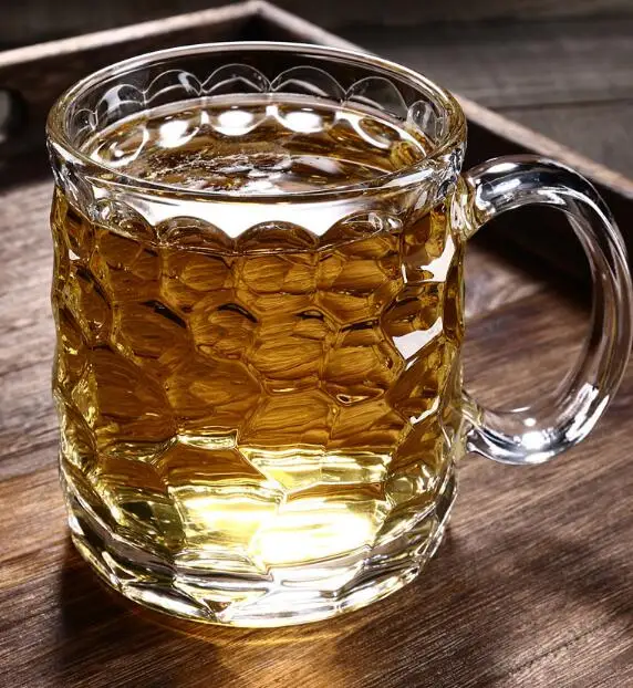 100pcs/lot 350ML glass beer mug with handle and mark glass water cup sold