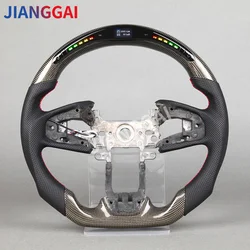 Steering Wheel For Honda CRV Crider Civic 2016-2021 Gold Carbon Fiber LED Perforated Leather Racing Steering Wheel