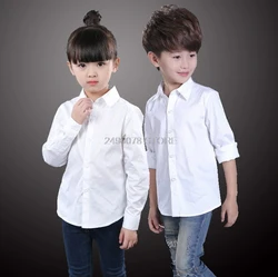 Boys Girls Formal Dress Shirt Brand Fashion Long Sleeve White Shirt for Big Boys School Children Performance Clothing Blouse