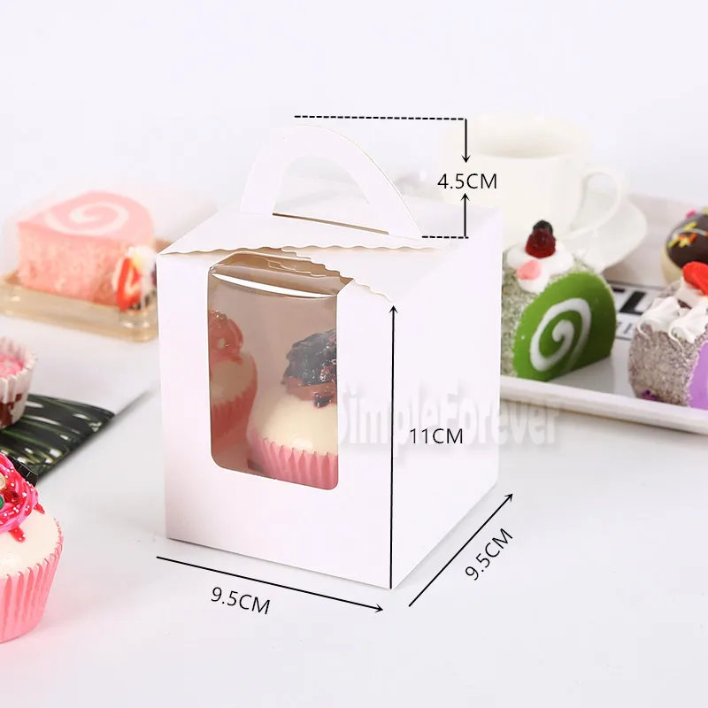 100pcs/lot Cupcake Boxes with Window with Handle Macaroon Box/muffin Box