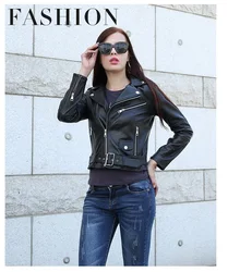 Chaquetas cortas de piel auténtica para mujer, chaqueta de piel de oveja de talla grande, para motociclista, Primavera, envío gratis