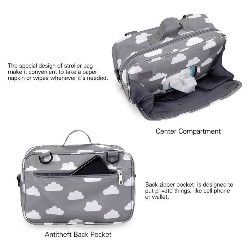 Baby stroller travel portable multifunctional nursing diaper bag polyester waterproof storage bag for mother and child