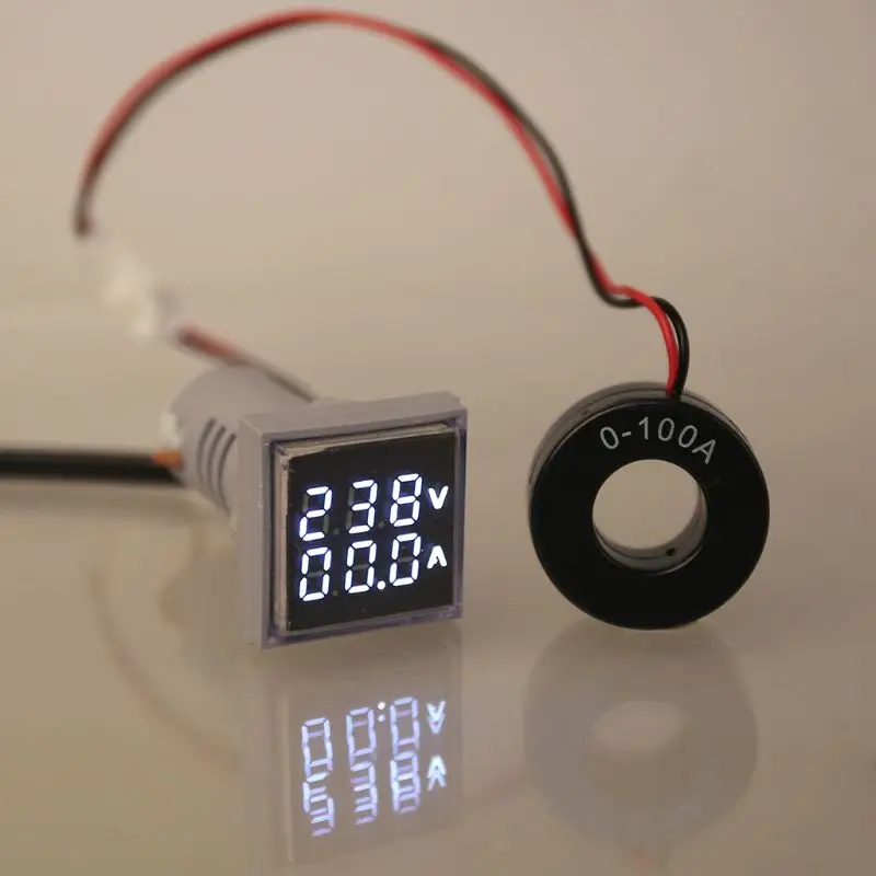 Medidor de Corrente do Ampère da Tensão do Volt das Luzes do Sinal do Amperímetro 22 mm do Diodo Emissor de Luz Quadrado Medidor de Digitas Que Mede a C.a. 60500v