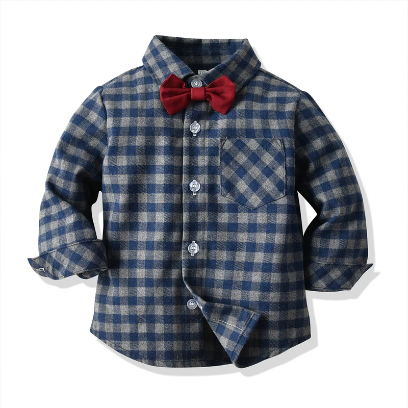 top and top Toddler Kids Boy Casual Clothes Set Long Sleeve Plaid Shirts+Suspenders Pants Boys Gentleman Suit 2PCS Outfits