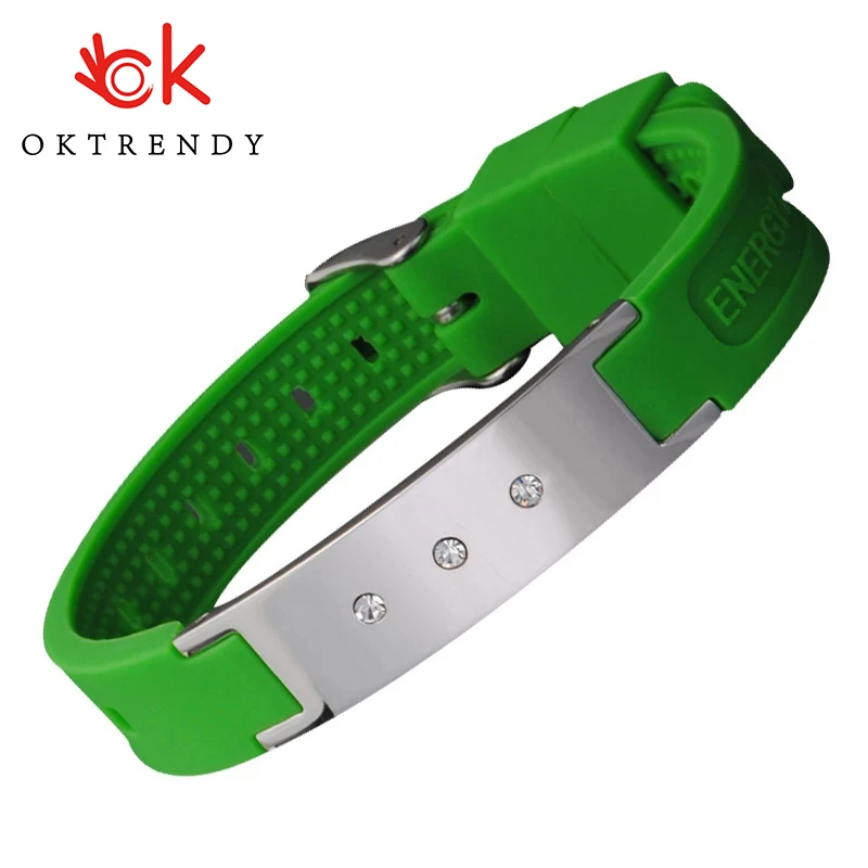 

Stainless Steel Healing Bracelet Germanium Magnetic Infrared Green Silicone Bracelets Bangles Sport Wristbands for Men Women