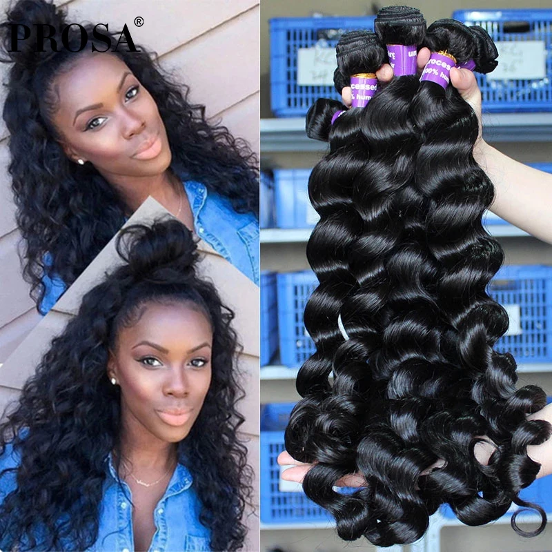 

Loose Wave Human Hair Bundles With Closure Hair Extension Natural Color Raw Human Hair Brazilian Deep Hair Virgin Weave Prosa