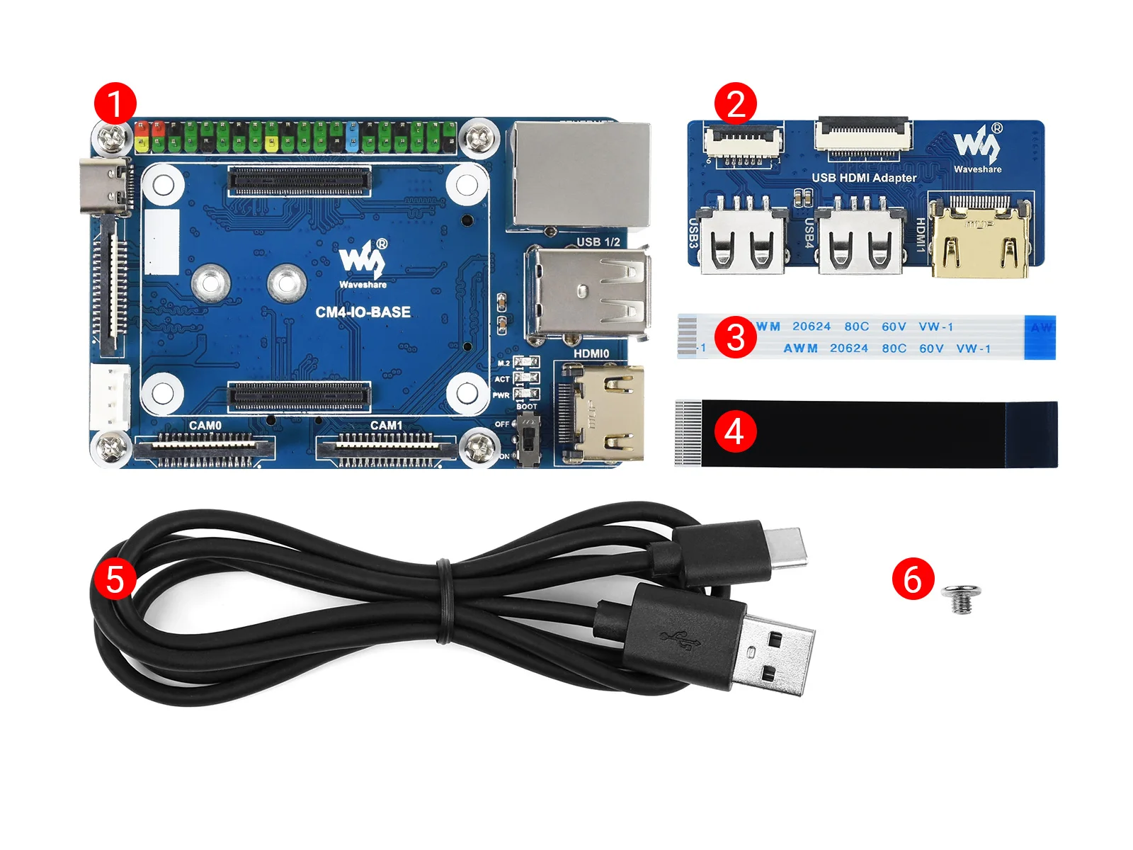 Waveshare CM4-IO-BASE-B + USB HDMI Adapter, for Raspberry Pi Compute Module 4