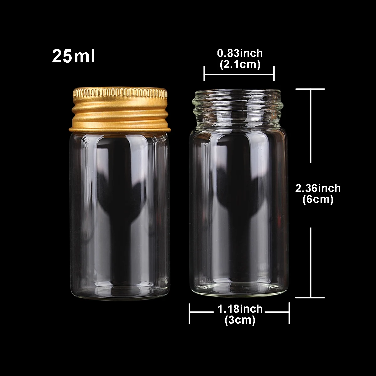 5pcs 25ml 30*60mm Glass bottle with Golden Aluminum Caps Glass Jars Glass vessels Spice Jars Glass Jars for Ink/Perfume