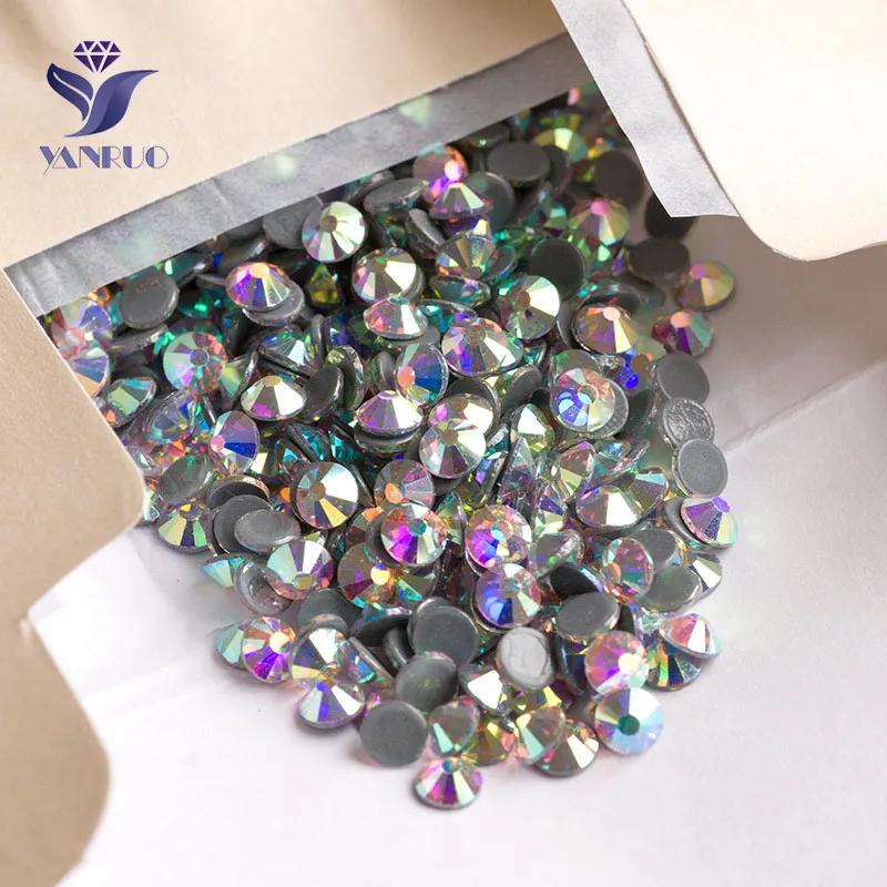 YANRUO 2058HF SS4-SS50 Crystal AB HotFix Rhinestones FlatBack Rhinestones Thermal Adhesive Hot Fix Crystal Stones For Clothes