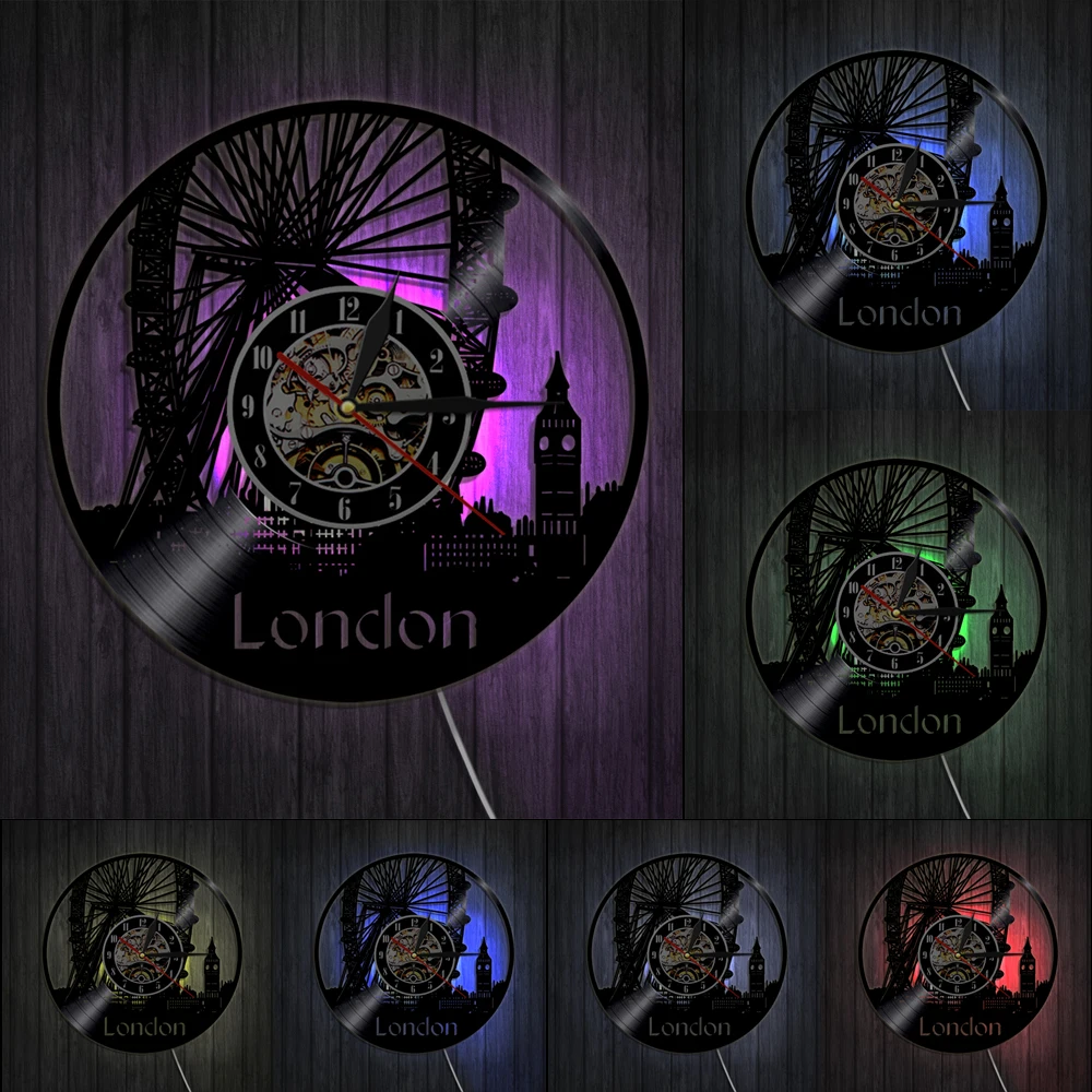 England London Cityscape Wall Clock London Skyline Vinyl Record Wall Clock Big Ben Design Hanging Watch Scenery Traveler Gift view 5