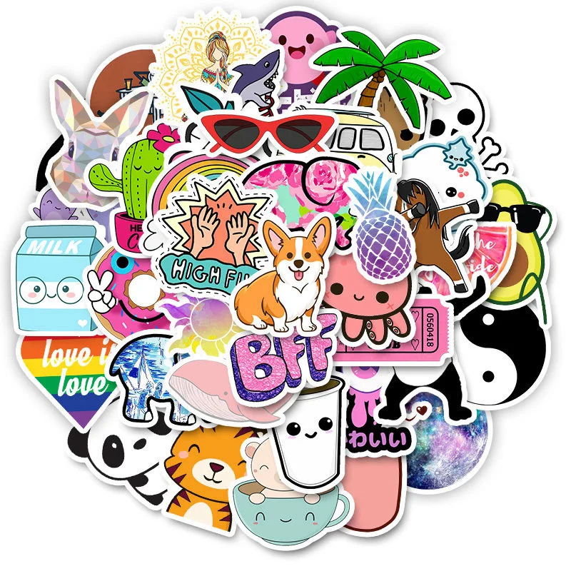 50pcs/Pack Cartoon DIY Stickers Waterproof  For Skateboard Guitar Luggage  Kids Toys wall decal stickers