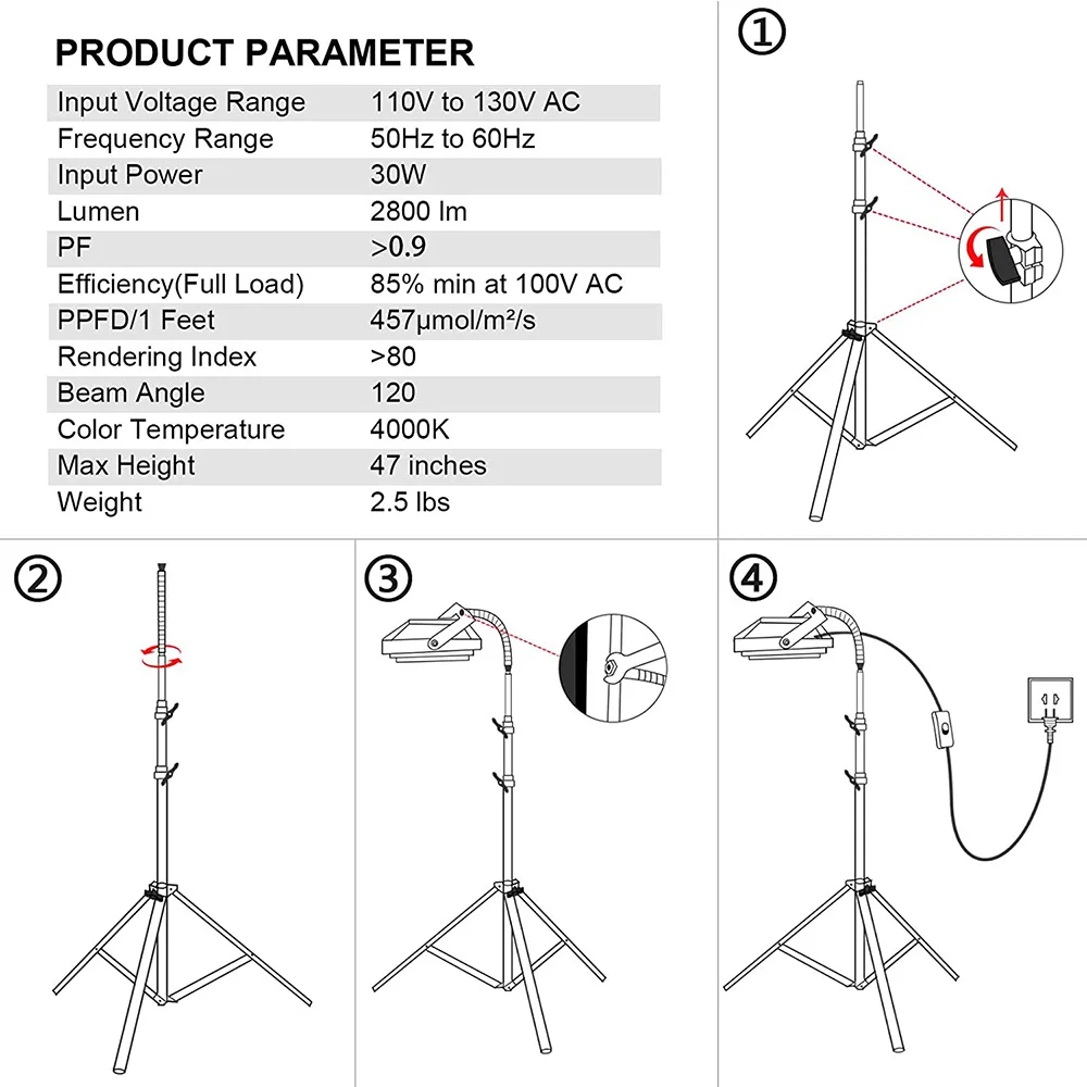 Imagem -05 - Lâmpada Led para Crescimento de Plantas com Suporte Espectro Total 150w Piso Ajustável Plantas Plantas Internas Mudas Caixa de Crescimento de Flores