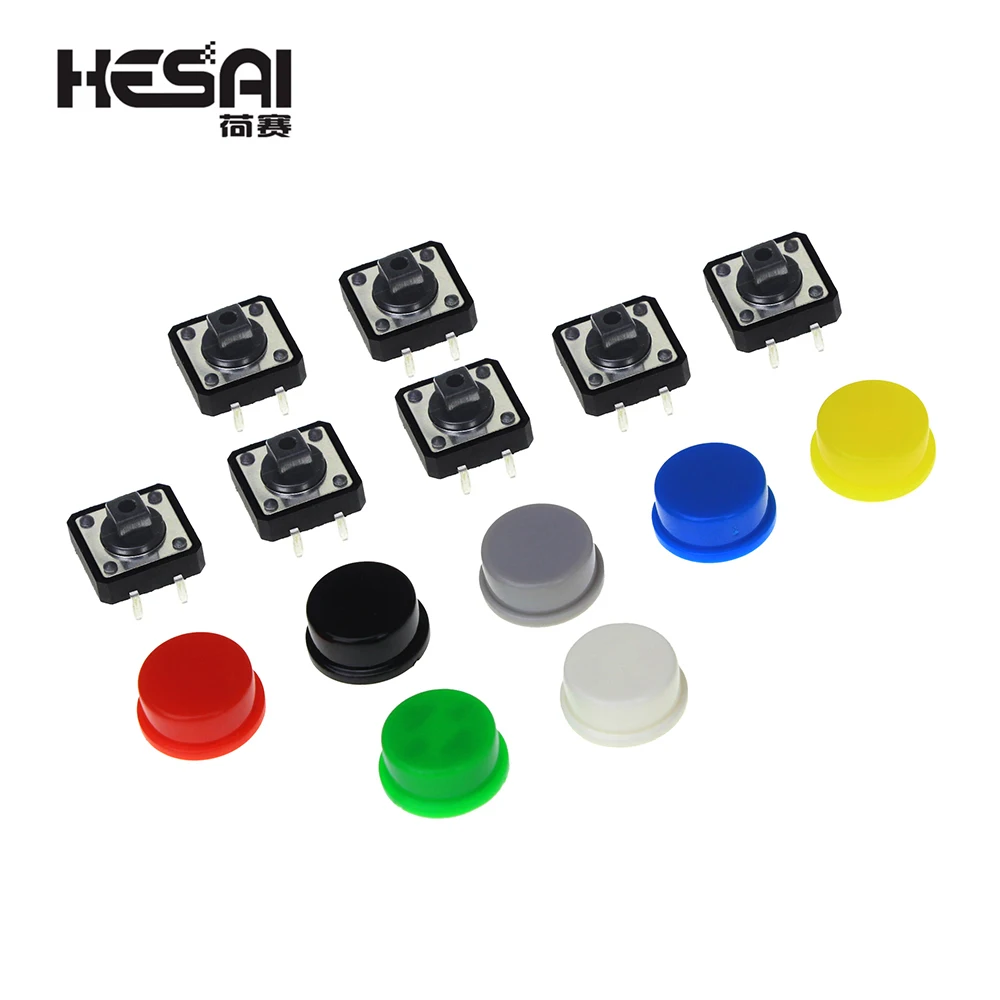 Smart Electronics Tactile Push Button Switch Momentary 12*12*7.3MM Micro Switch Button + 5 Colors Tact Cap
