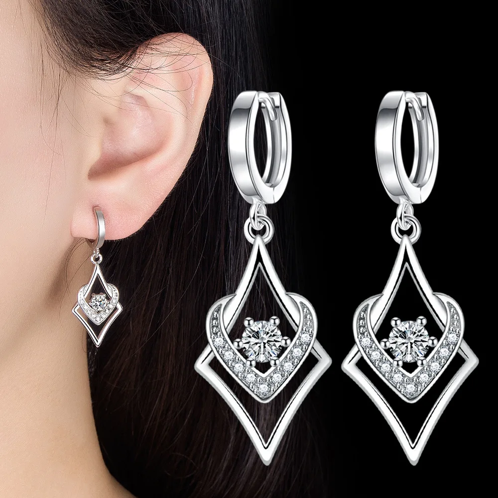 New Arrival 925 srebrna igła Trendy kropla wody Shine cyrkonia kobiet wiszące kolczyki w kształcie kropli anty alergii tanie prezenty