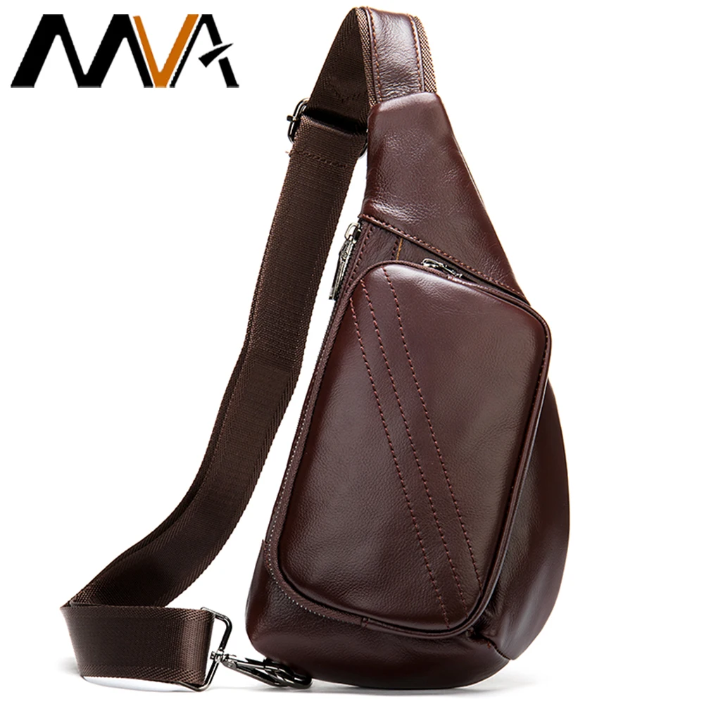 MVA-bolso de hombro de cuero genuino para hombre, bandolera pequeña, bolso cruzado para el pecho