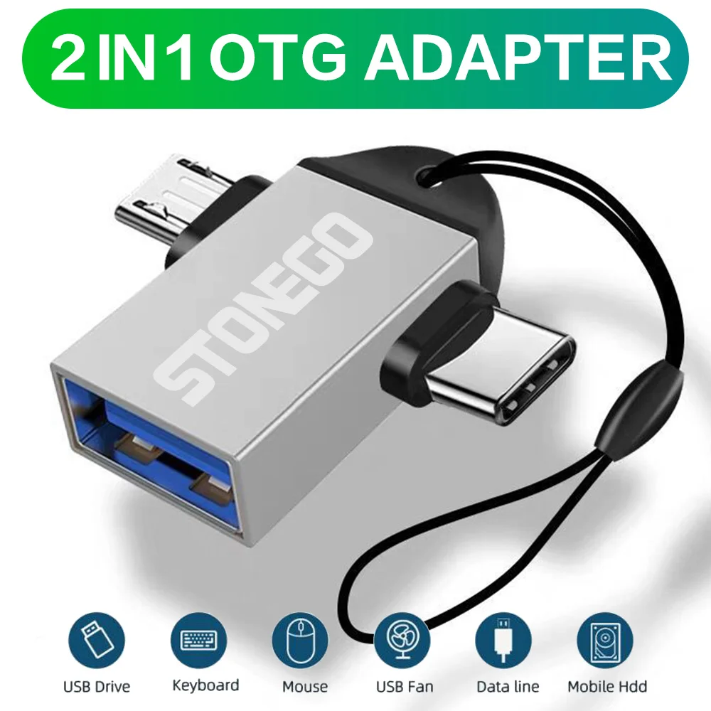 STONEGO 2 in 1 OTG Adapter, USB 3.0 Female To Micro USB Male and USB C Male Connector Aluminum Alloy on The Go Converter