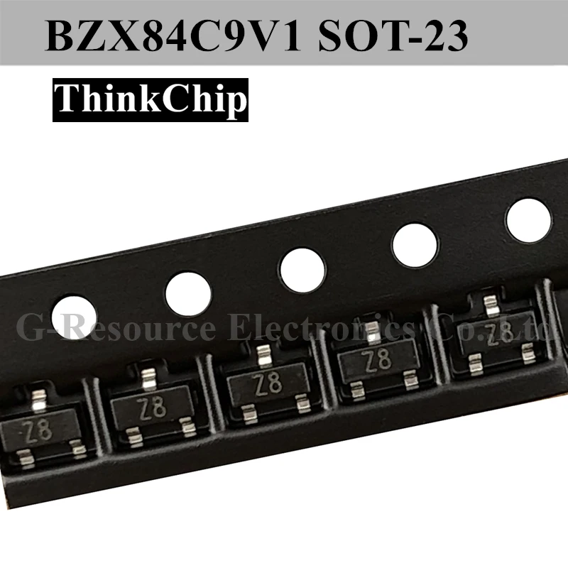 (100 шт.) BZX84C9V1 SOT-23 SMD стабилизированный диод напряжения 9,1 В (маркировка Z8)