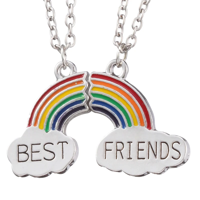 2pcs/pairs Fashion Puzzle Best Friends Necklace Rainbow Cloud Pendant Necklace BFF Friendship Jewelry Gift For Women Men Gifts