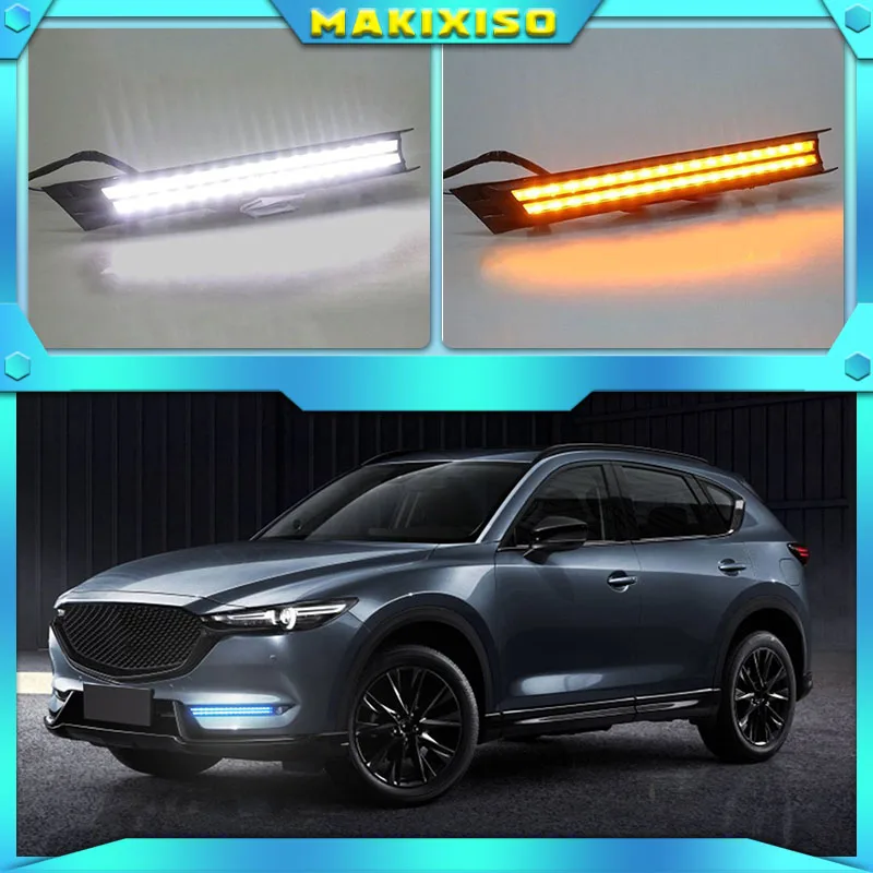 

2Pcs For Mazda CX-5 CX5 2017 2018 2019 DRL LED Daytime Running Light With Yellow Turning Signal night blue fog lamp